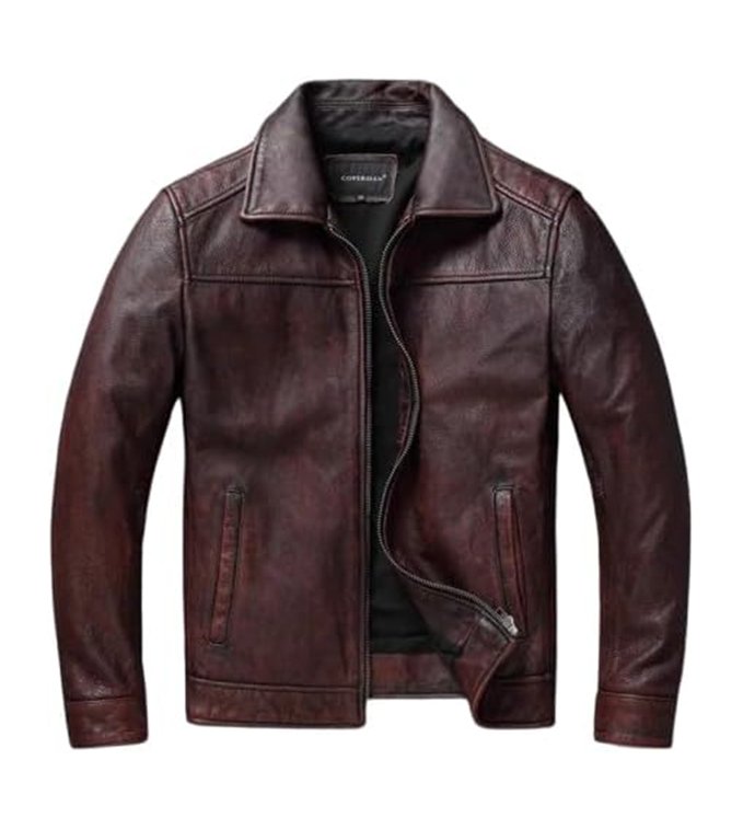 Distressed Slim Fit Lapel Biker Jacket