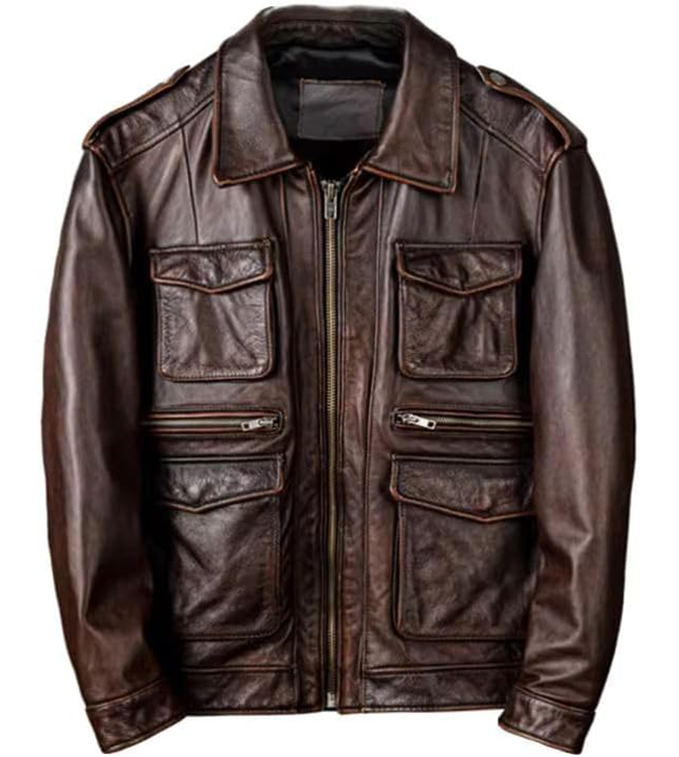 Vintage Red Brown Safari Biker Jacket