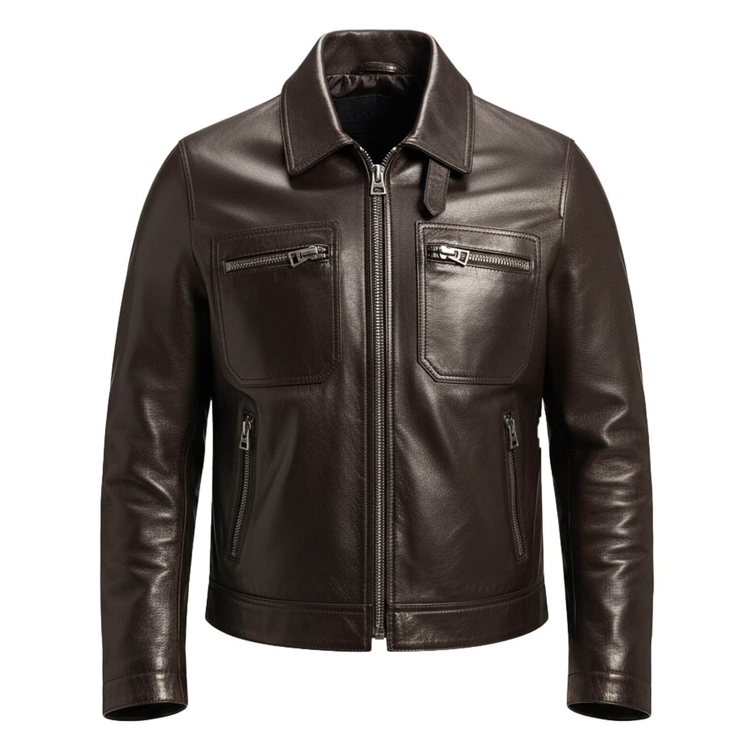 black slim fit zipper biker jacket men