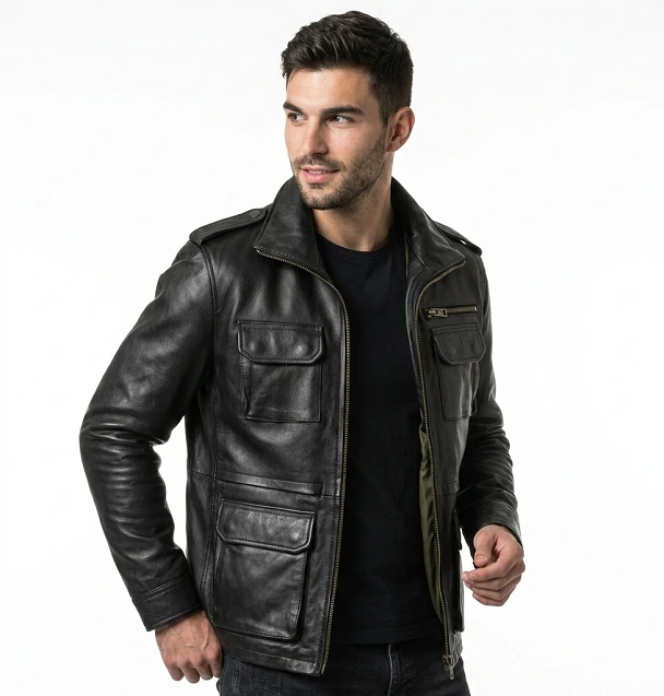 Multi Pockets Leather Jacket