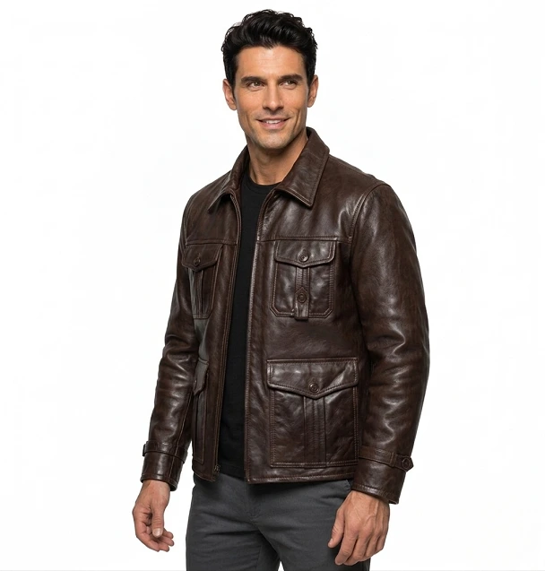 Multi Pocket leather Jacket