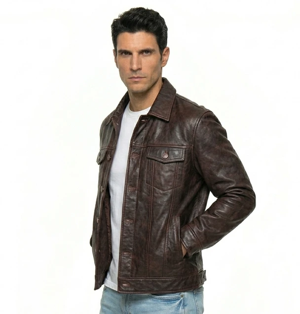 Vintage Leather Trucker Jacket