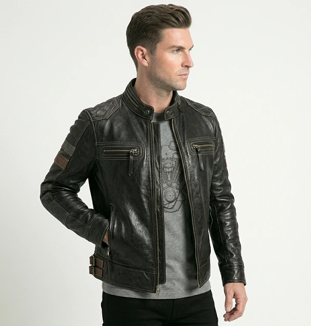 cafe racer black leather jacket