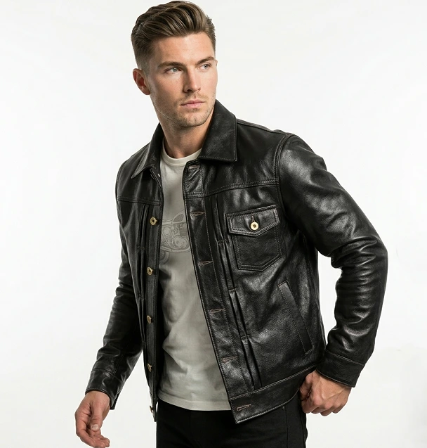 trucker back leather jacket