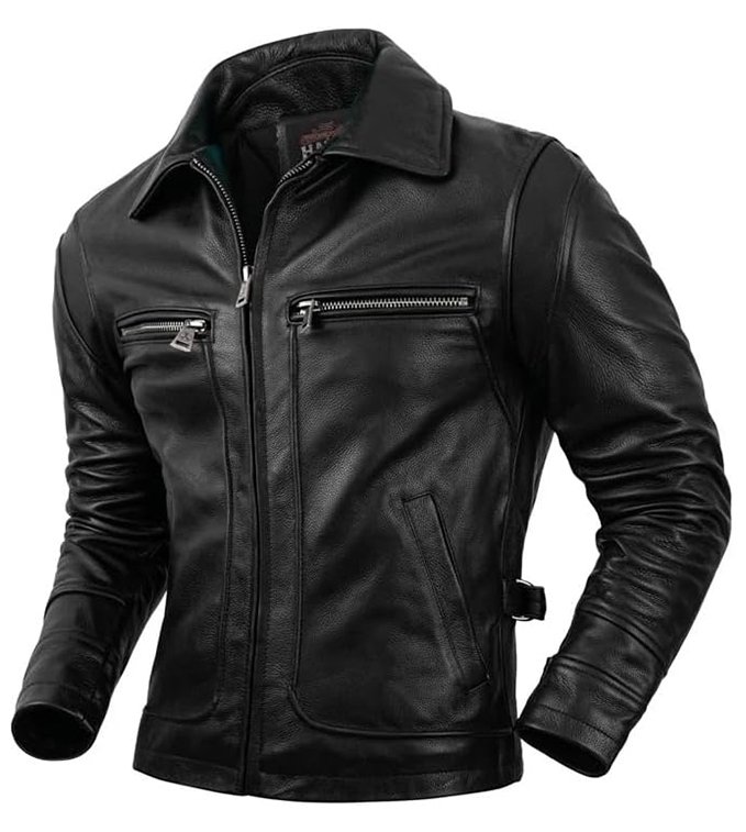 Lapel Collar Slim Zipper Biker Coat