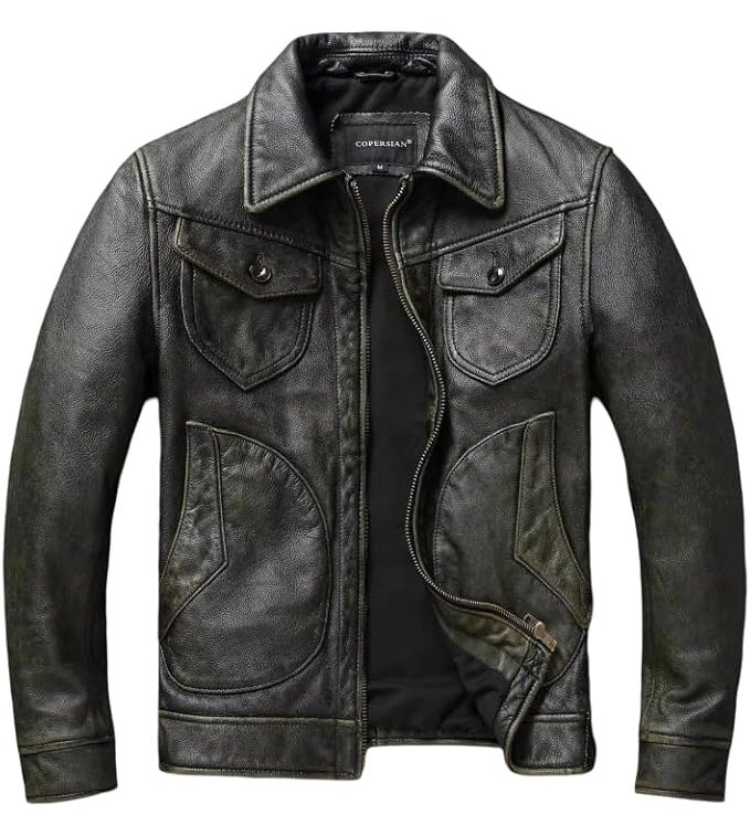 Retro Distressed Slim Fit Biker Jacket