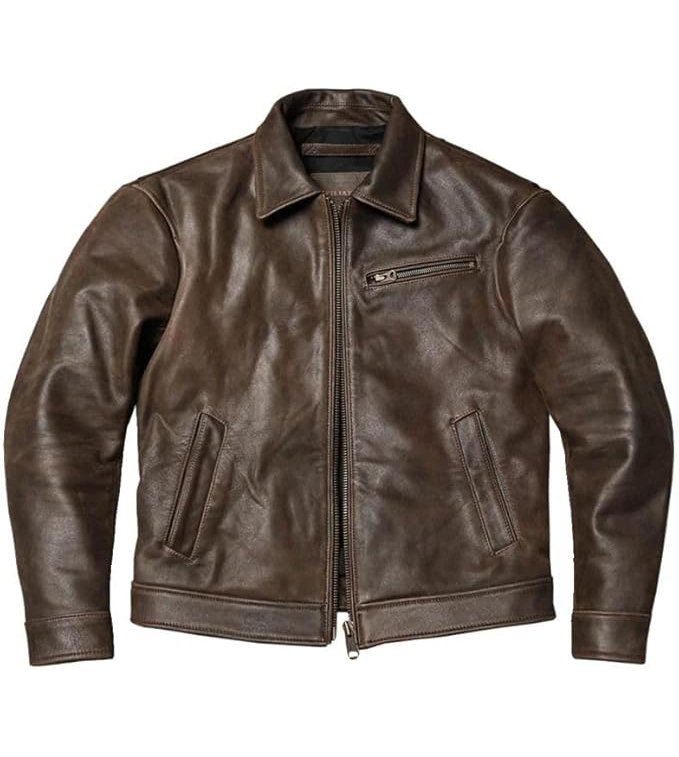 Retro Brown Slim Fit Biker Jacket