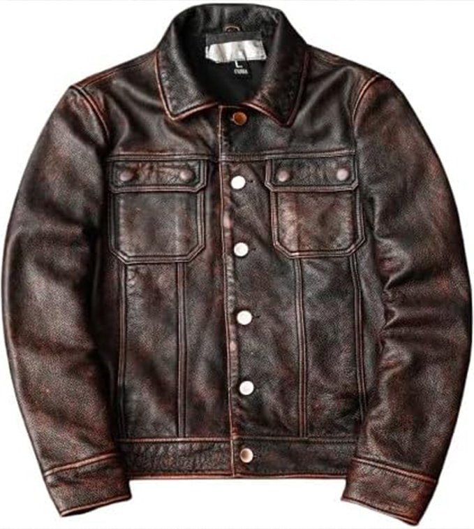Distressed Leather Biker Coat Men