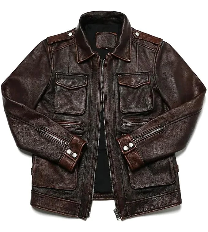 brown leather jacket
