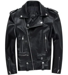 Slim fit leather motorcycle jacket