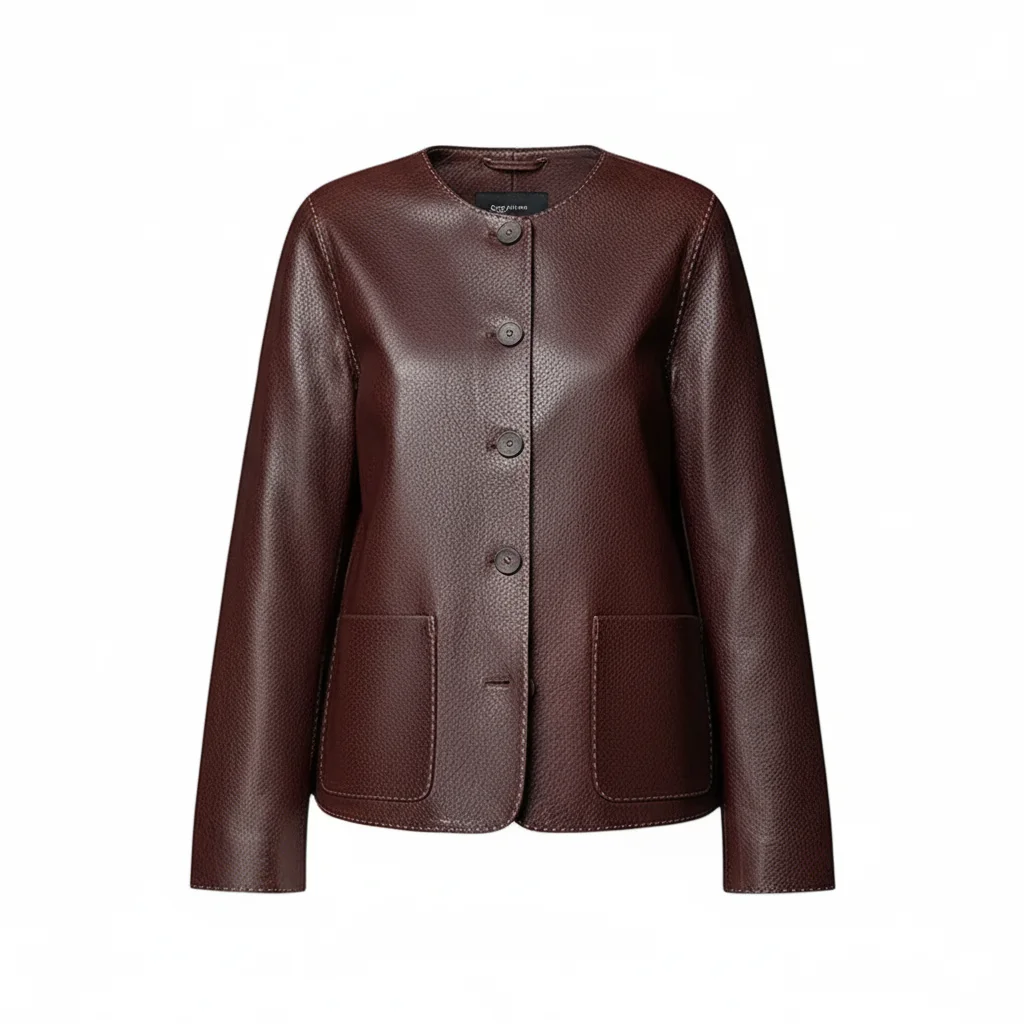 women brown leather jacket