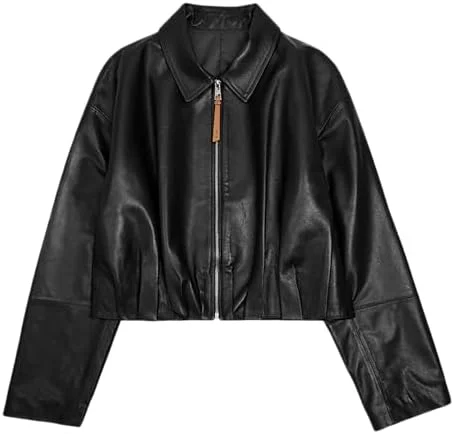 women boxy leather jacket