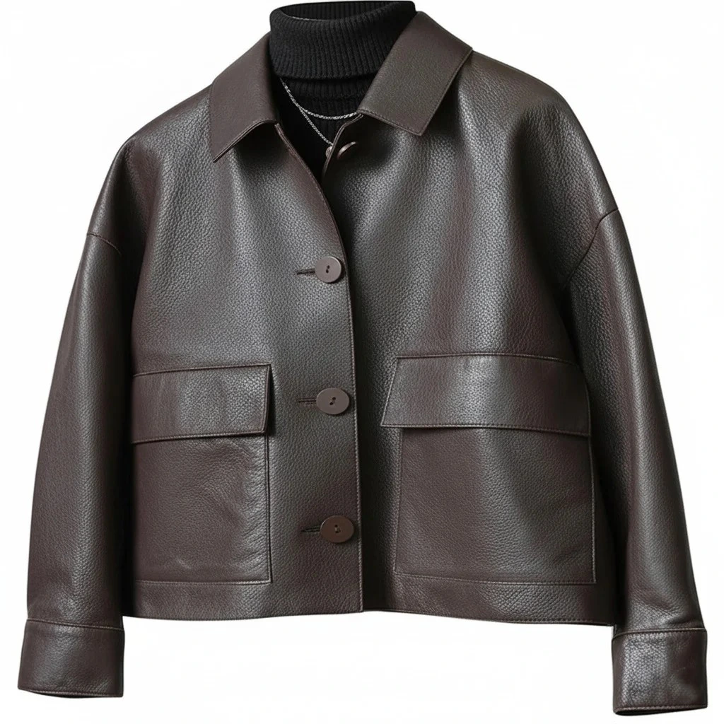 women brown leather jacket