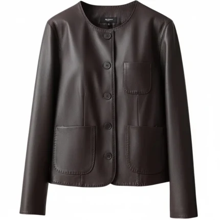 women brown leather jacket