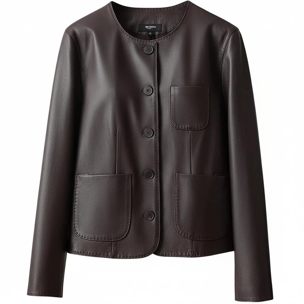 women brown leather jacket